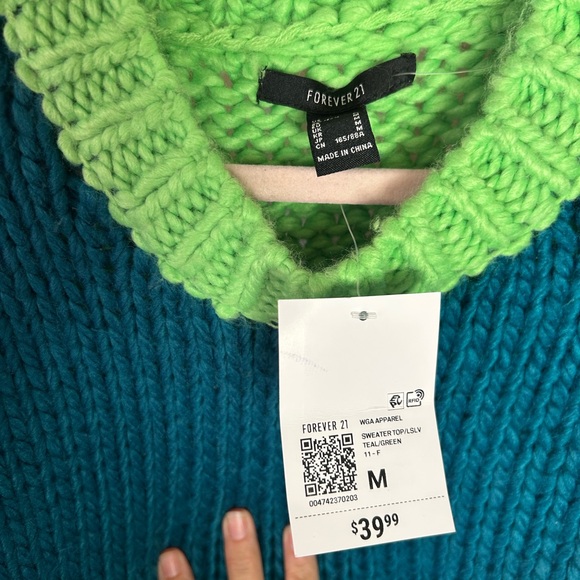 Forever 21 Teal and Lime Knit Sweater - Picture 3 of 4